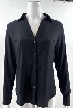 Ann Taylor Womens Top Size Small Black Solid Button Up Collared Shirt